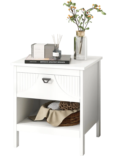 Costway 2-Tier Wood Nightstand Side Table w/ Drawer Open Shelf White 958426713 New