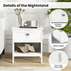 White 2-tier wood nightstand featuring a drawer, open shelf, and anti-slip foot pads for versatile bedroom storage.