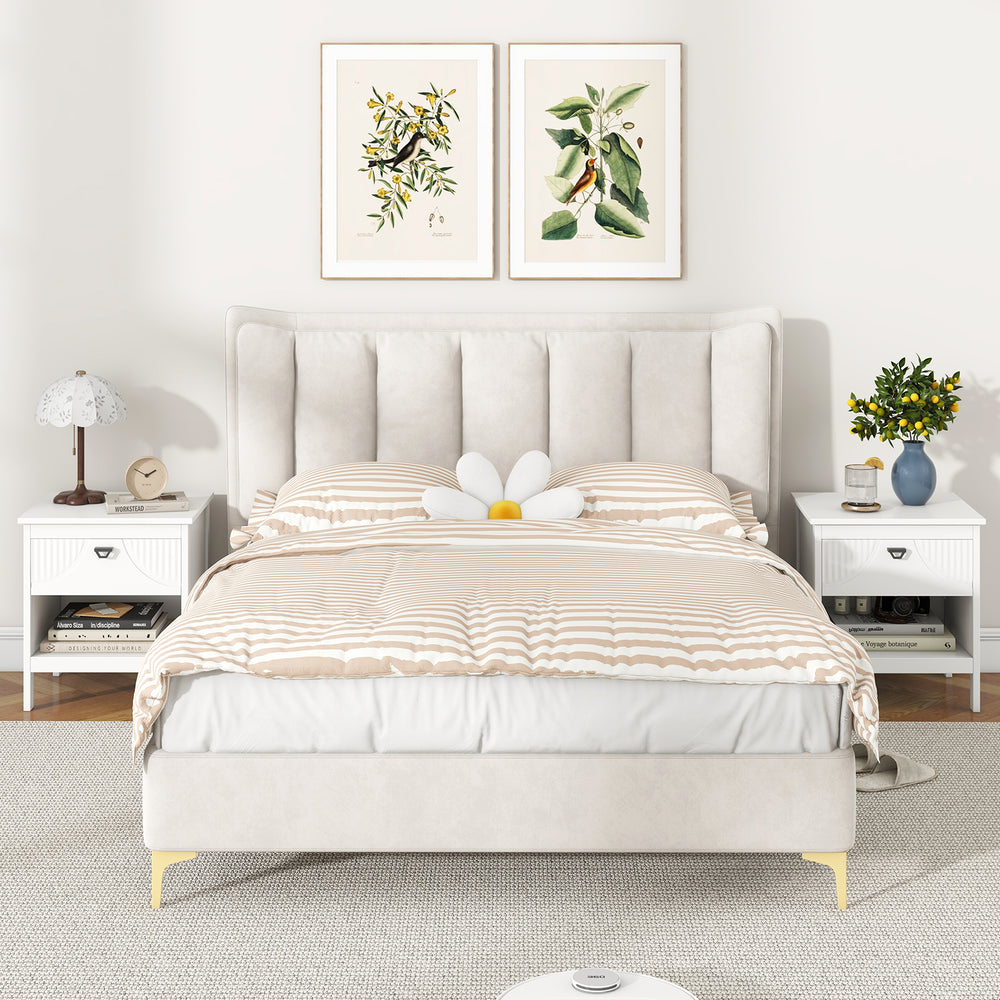 White 2-tier wood nightstand with drawer and open shelf, featuring modern design and anti-toppling device for bedroom.