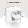 White 2-tier wood nightstand with drawer and open shelf, featuring modern design and compact size for versatile storage.