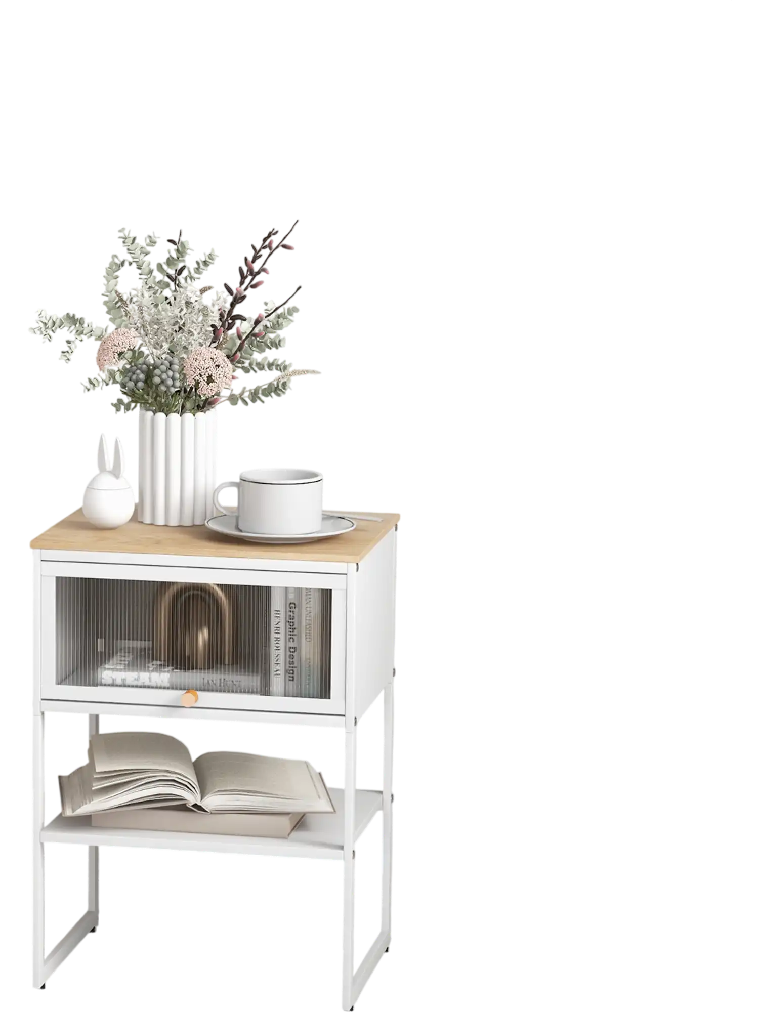 Costway White Nightstand Flip-Up Door Storage Shelf 29567831 New