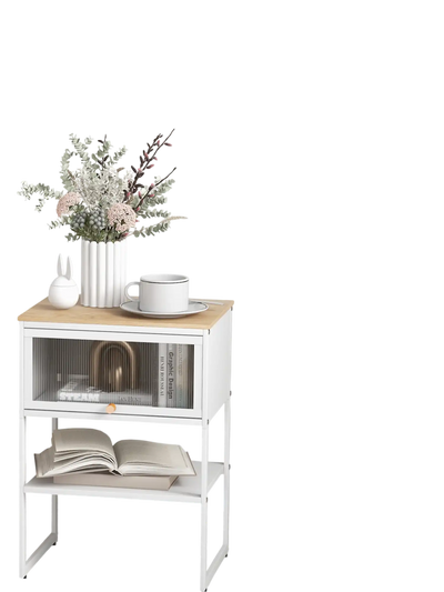 Costway White Nightstand Flip-Up Door Storage Shelf 29567831 New