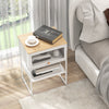Compact white nightstand with flip-up door, 3-tier storage, modern design, perfect for bedroom or living room use.