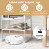 3-tier white nightstand with flip-up door, sturdy metal frame, and adjustable foot pads for stability in any space.