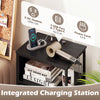 Nightstand with integrated charging station featuring 2 AC outlets, USB port, and a stylish black design for versatile.