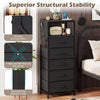 Nightstand with integrated charging station, featuring a heavy-duty metal frame, four fabric drawers, and stylish.