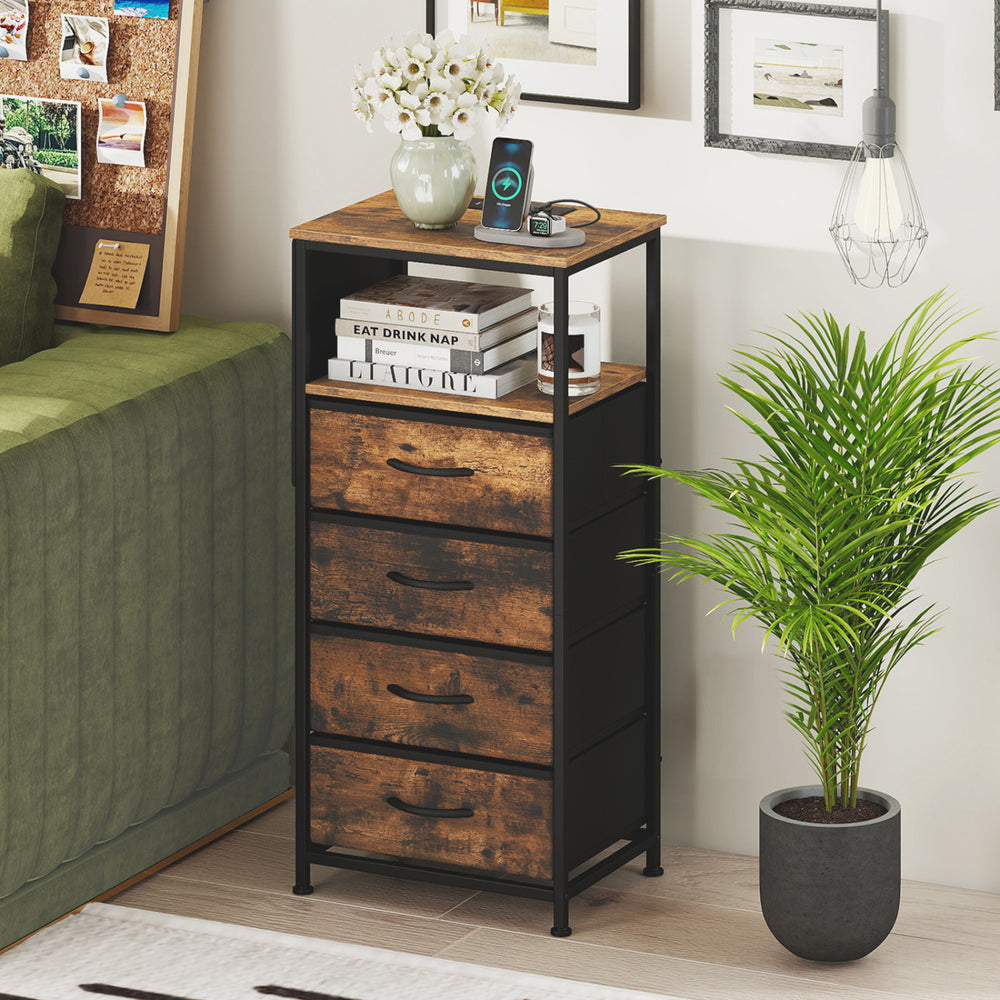 Nightstand with Integrated Charging Station 34" Modern Bedside Table-Rustic Brown - Gallery View 1 of 11