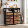 Rustic brown nightstand with integrated charging station, featuring 4 fabric drawers and open compartment for versatile.