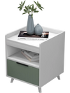 Modern nightstand with a sleek white finish, featuring an open compartment and LED lighting, perfect for stylish.