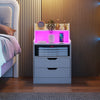 Nightstand with LED Light and Charging Station for Living Room Bedroom-White - Gallery View 1 of 10