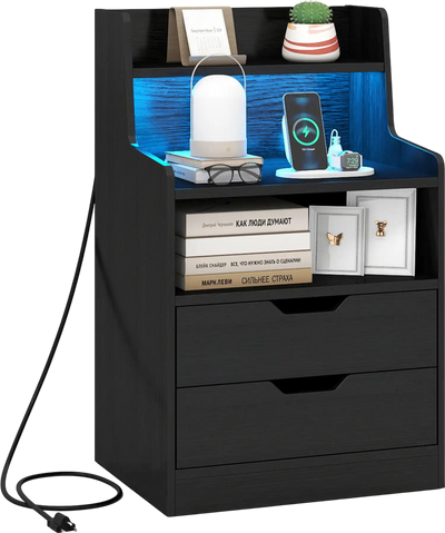 Costway LED Nightstand with Charging Station 82905296 New