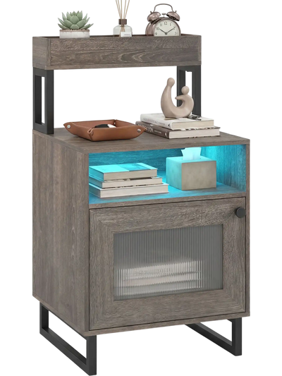 Costway LED Nightstand End Table Storage Cabinet 38150453 New
