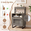 Nightstand with LED lights in gray featuring an open compartment, storage cabinet, and anti-tip kits for enhanced.