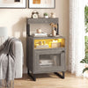 Nightstand with LED Lights Modern End Table with Top Tray Open Compartment and Storage Cabinet-Gray - Gallery View 1 of 10