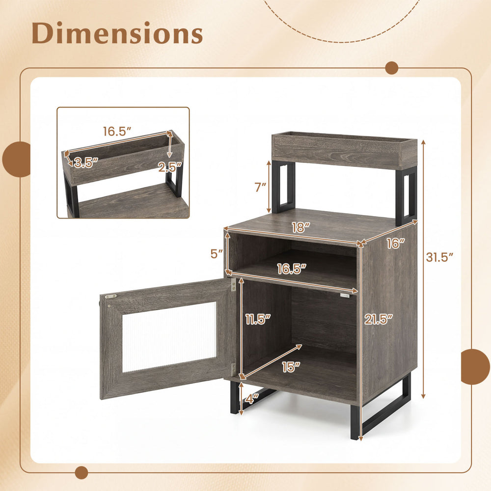 Nightstand with LED lights featuring a spacious tabletop, open compartment, and storage cabinet in gray.