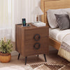 Nightstand with Power Outlets and 3 Drawers Modern Bedside Table with Cable Hole-Walnut - Gallery View 1 of 9