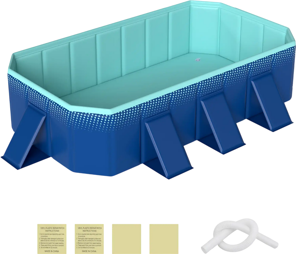 Portable non-inflatable swimming pool in navy with 8 support panels, ideal for outdoor relaxation and fun.