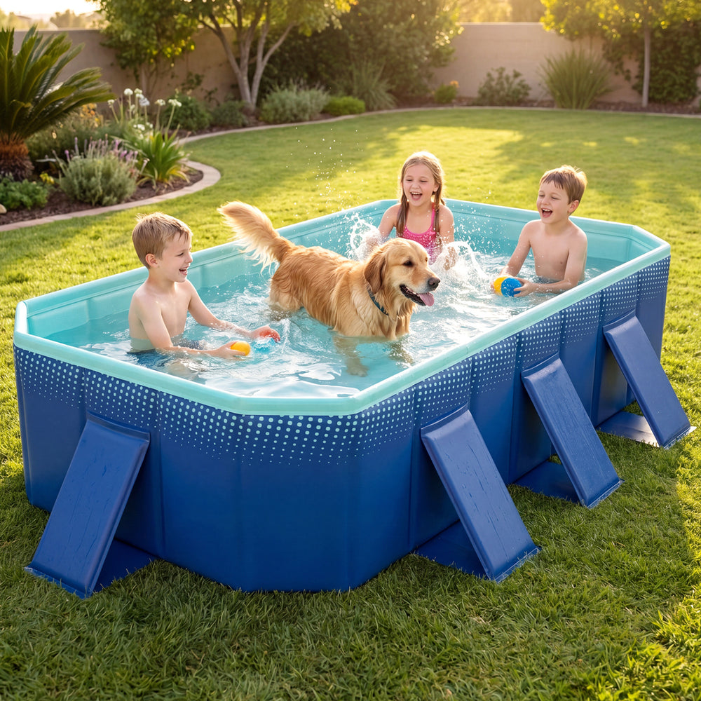 Non-Inflatable Swimming Pool Portable Around Ground Pool with 8 Support Panels-Navy - Gallery View 1 of 11