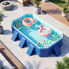 Non-inflatable portable swimming pool in navy with colorful balls and floaties, ideal for outdoor fun and easy storage.