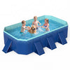 Children playing with a dog in a portable non-inflatable swimming pool, featuring durable PVC and 661 lbs capacity.
