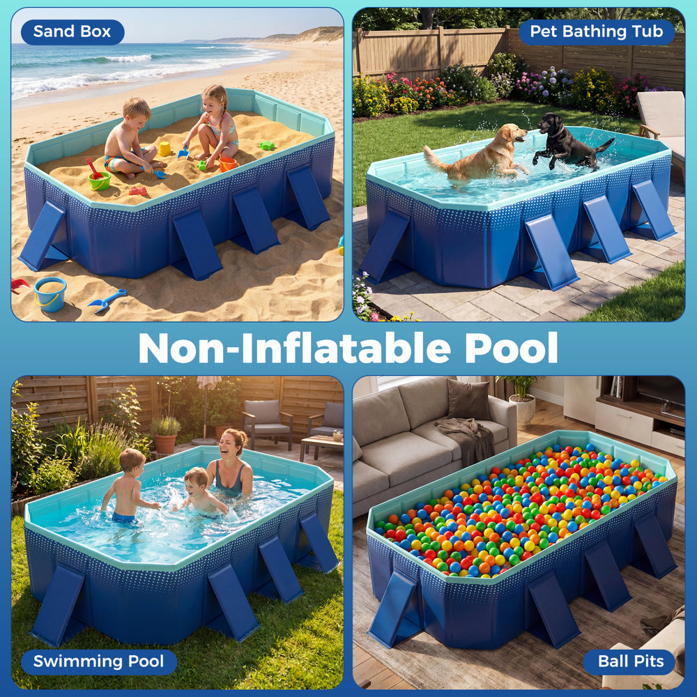 Non-inflatable portable swimming pool with 8 support panels, ideal for outdoor fun, pet bathing, or sand play.