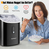 Nugget countertop ice maker in black, producing soft chewable ice quickly for beverages, ideal for kitchen or office.