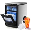Countertop nugget ice maker in black, producing soft chewable ice with a front-opening door and intuitive touch panel.
