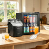 Nugget ice maker and beverage cooler combo with organized drink storage, perfect for compact kitchen setups.