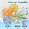 Nugget ice in a glass with lemon, showcasing the chewable texture ideal for absorbing flavors and cooling drinks.