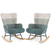 Nursery rocking chairs in boucle fabric with ergonomic armrests, high backrest, and rubber wood base for safe.
