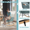 Nursery rocking chair with ergonomic armrests, boucle fabric, and side pocket for added convenience in any room.