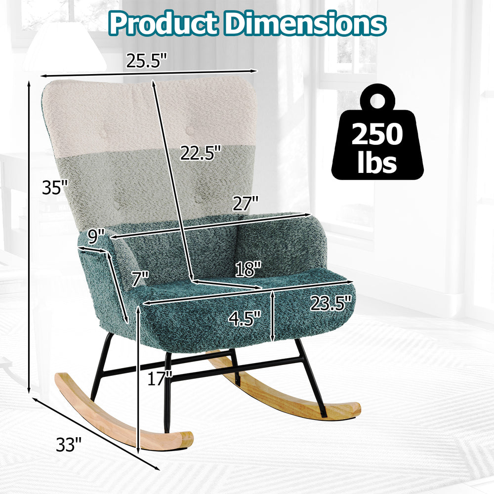 Nursery rocking chair with ergonomic armrests, high backrest, and cozy boucle fabric, suitable for living room or.