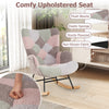 Nursery rocking chair with ergonomic armrests, plush boucle fabric, and sturdy plywood base for ultimate relaxation.