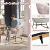 Nursery rocking chair with ergonomic armrests, boucle fabric, and sturdy plywood base, perfect for living room.