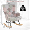 Nursery rocking chair with ergonomic armrests, boucle fabric, and rubber wood base, ideal for living room relaxation.