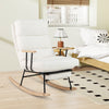 White teddy velvet upholstered nursery rocking chair with adjustable backrest and retractable footrest for ergonomic.