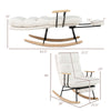 Nursery rocking chair in white teddy velvet with adjustable backrest and curved rubber wood feet for ergonomic comfort.