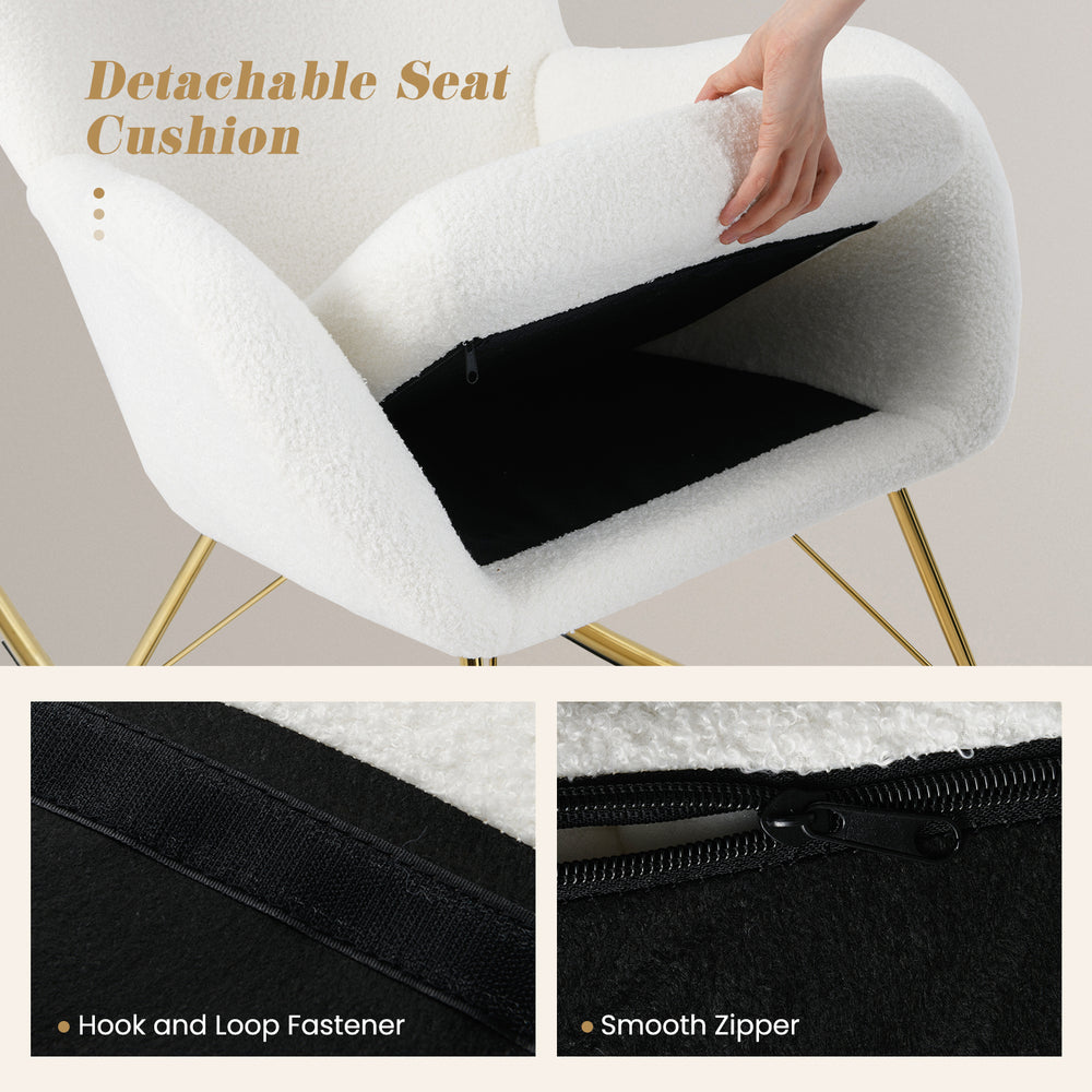Detachable seat cushion of the Nursery Rocking Chair with hook and loop fastener and smooth zipper for easy cleaning.