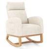 Nursery rocking chair upholstered in beige chenille with a sturdy rubber wood frame, perfect for living rooms and.
