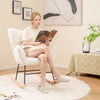 Nursery rocking chair in beige with soft teddy fabric, ergonomic design, and sturdy metal frame for relaxing moments.
