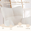 Nursery rocking chair in beige with premium teddy fleece fabric, ergonomic design, and plush comfort for relaxation.