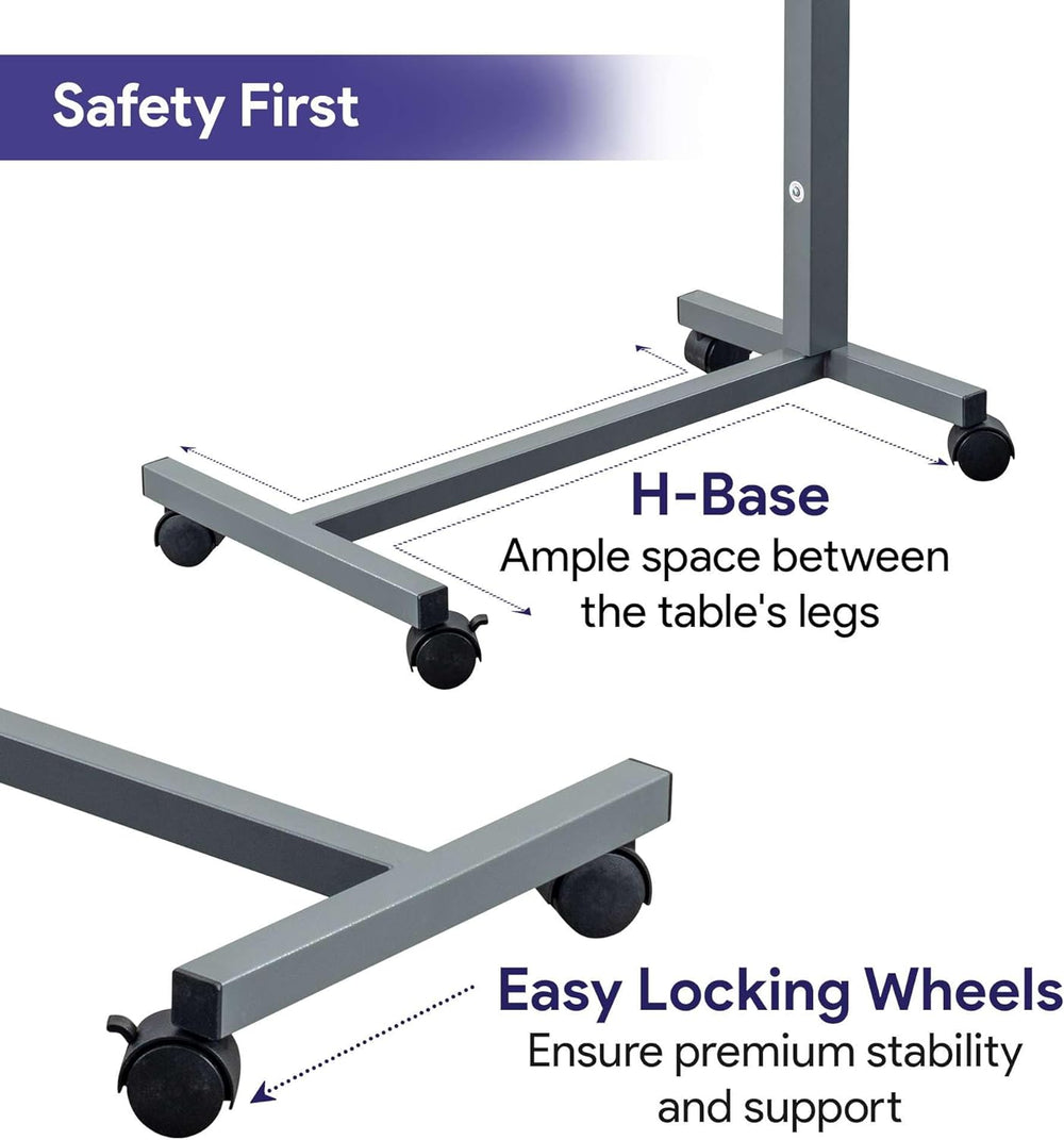 MedaCure Overbed Table Composite Top H-Base with Wheels Gray or Mahogany New