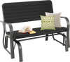 2-seat porch glider in black with ergonomic backrest, featuring a steel frame and cushions, ideal for backyard.
