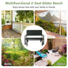 2-seat porch glider in black with ergonomic backrest, ideal for backyard or garden relaxation.
