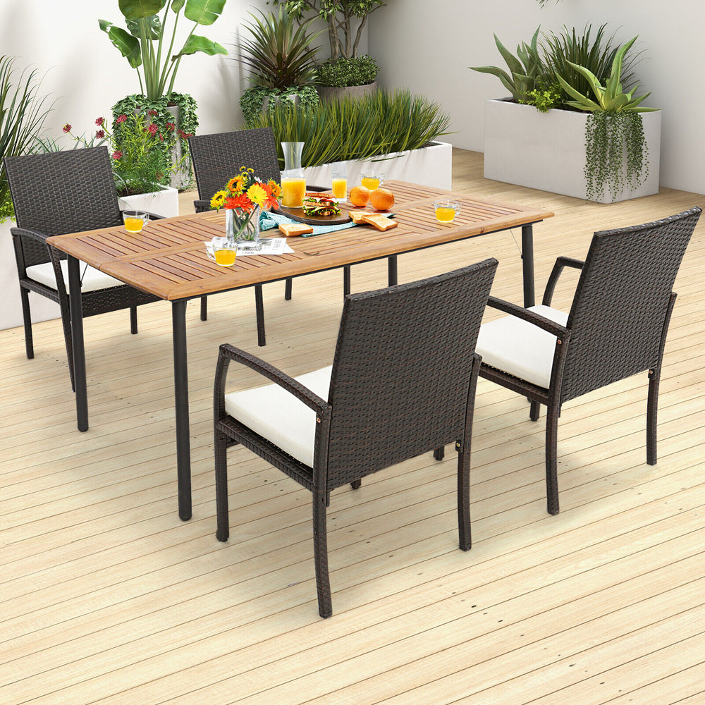 Patio wicker dining armchair set featuring ergonomic design, soft zippered cushions, and durable PE rattan for outdoor.