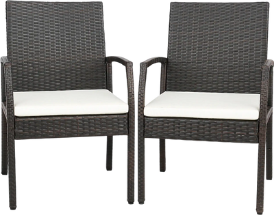 Costway 2-Pc Patio Wicker Dining Armchair Set w/ Cushions 14683752 New