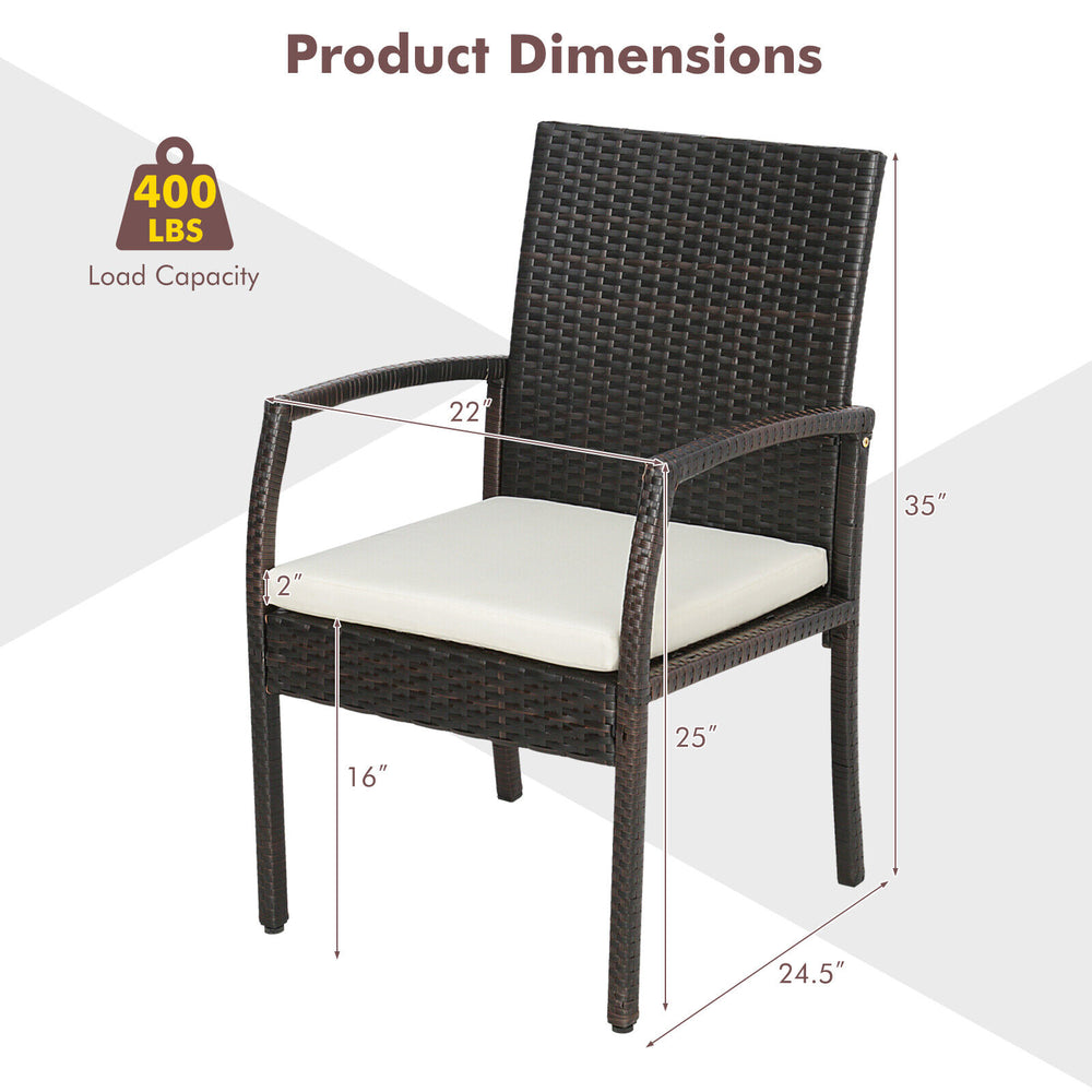 Patio wicker dining armchair dimensions with 400 lbs capacity, featuring a soft zippered cushion and ergonomic design.