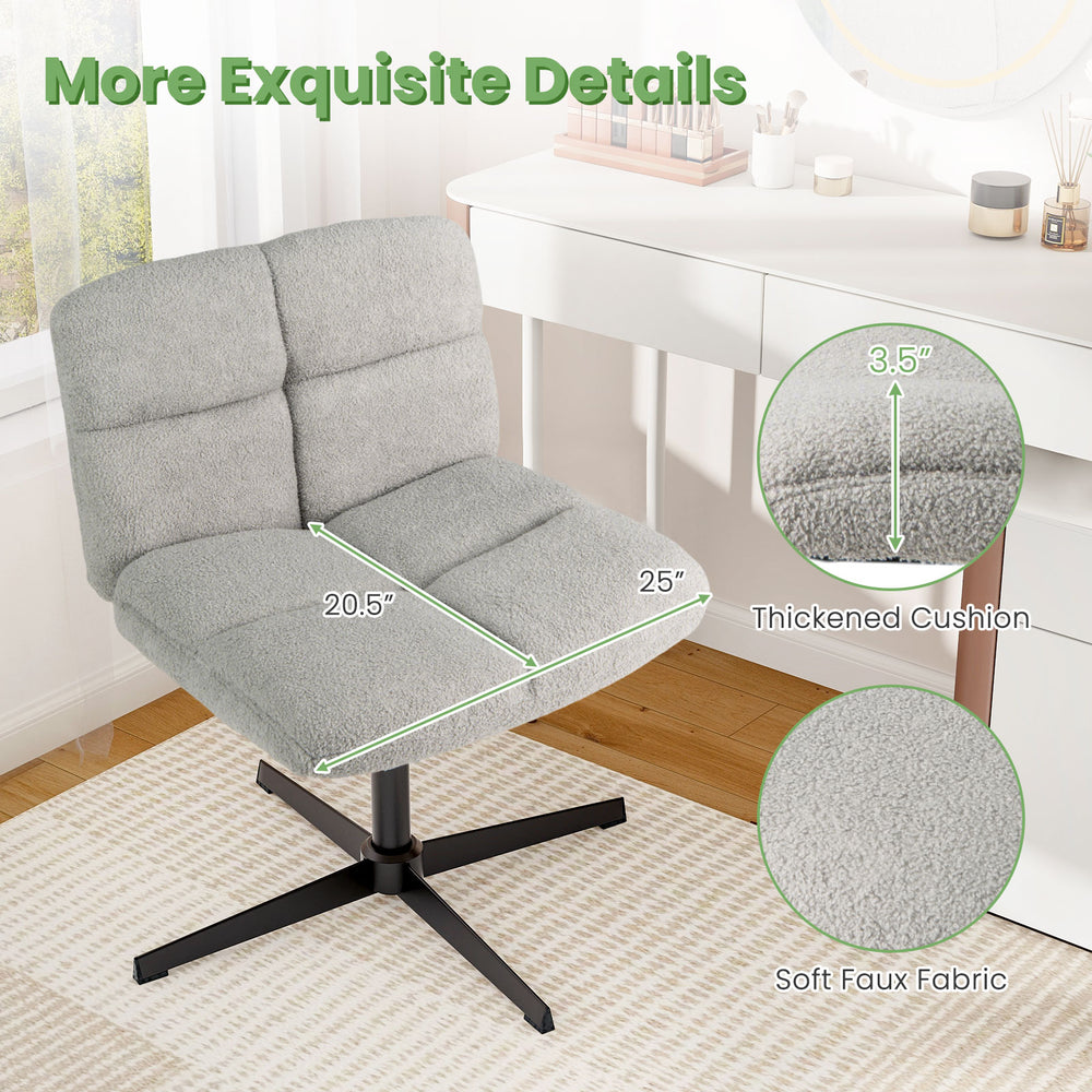 Gray office armless chair with imitation lamb fleece, thickened cushion, and adjustable height for comfortable seating.