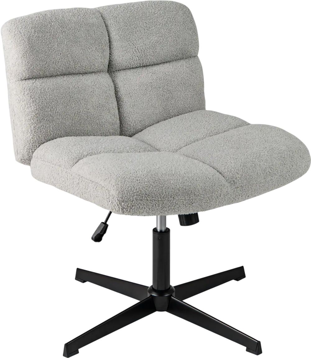 Gray office armless chair with imitation lamb fleece, adjustable height, and spacious backrest for comfort and support.