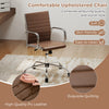 Brown height adjustable office chair with rocking backrest, PU leather upholstery, and modern ribbed design for comfort.